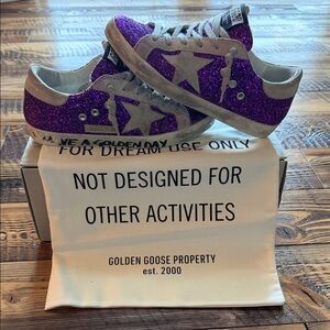 Golden Goose Purple Glitter and Gray Athletic Shoes